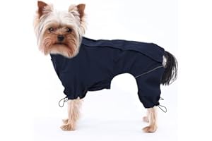 Geyecete Dog Zip Up Dog Raincoat, Rain/Water Resistant, Dog Raincoat Lightweight Pet Waterproof Jacket for Large Medium and Small Dogs Puppy Four Legs Poncho -Navy-L