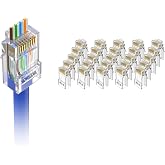 VCE Conector RJ45 CAT6, 8P8C Pasante Chapados en Oro, 25 Unidades | Clavija RJ45 Pass Through, Compatible con T568A/T568B, pa