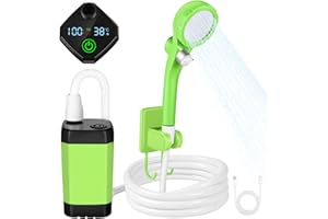 Xiexieni Ducha de Camping Portátil, Ducha Acampada al Aire Libre Mejorada con Batería Recargable 6000 mAh, Duchas Móviles con Pantalla Digital para Acampadas, Senderismo, Lavado de Coches y Mascotas