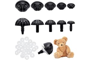 AHANDMAKER 50 Stück Kunststoff-Sicherheitsnasen, 5 Größen Schwarzer Kunststoff DIY Hundenase Bastelnase Mit Unterlegscheiben, Hunde-Sicherheitsnasen Für Die Herstellung von Häkel- Und Plüschtieren