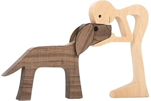 HUANRU Neueste Holzfiguren Skulptur Ornamente Set, abstrakte Stil Menschen mit Hund Statue, Freundschaft Zwischen Hund Und Menschen Denkmäler Statue Für Männer Frauen Jungen Mädchen Alte Leute