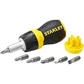 STANLEY Short Multi-Bit Ratchet Screwdriver, 0-66-358 | Internal bit storage, magnetic tip, bi-material handle and includes 6