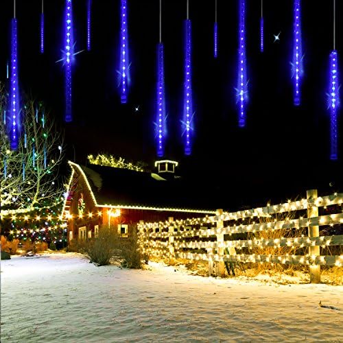 Meteor Shower Rain Lights Christmas LED Decoration Falling Drop String Light icicle 8 Tube 50cm 240 LED(Blue)