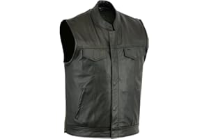 BOSMOTO Herren Lederweste Weste Kutte Leder Biker Rocker Motorrad Clubweste schwarz (M)