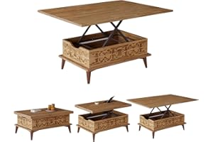 BERA DESIGN SMART FURNITURES Natural Extendable Lift Top Coffee Table & Dining Table 6 IN 1 Convertible Multifunctional Design Up to 6 Person