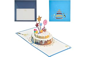 DOUSELLA Tarjeta de Felicitación de Cumpleaños Creativa Tarjeta de Feliz Cumpleaños 3D Postal Cumpleaños Pop Up Tarjeta de Felicitación Emergente 3D con Tarjetita y Sobre para Familias Amigos y Niños