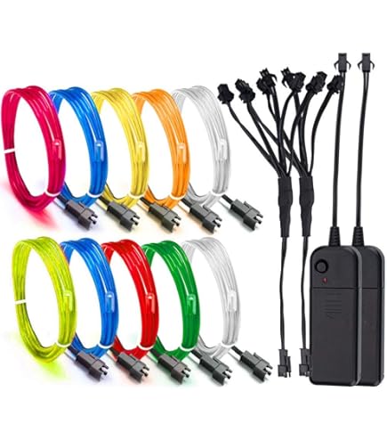 10 Fils électroluminescents Néon De 2.7 M - Multicolores (vert, Bleu, Rouge...), 4 Modes, Pour Décorations Et Costumes