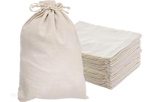 Intckwan 8 Pièces Sacs en Coton à Personnaliser Format Géant (25x30cm), Tote Bags DIY à Cordon, pour Graffiti, Broderie | Idéal Mariage, Baptême, Calendrier de l'Avent, Cadeaux