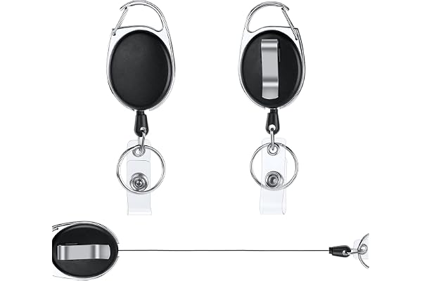 Vicloon Porte Badge, 2Pcs Porte-clés Retractable, 65cm Enrouleur Retractable avec Ressort Renforcé et Cordon Résistant Pour Carte D'Identité, Bureau, école, Clés (Noir)