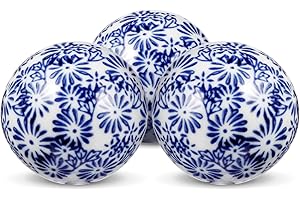 Amosfun 3Pcs Blue and White Ceramic Decorative Balls 2-Inch Porcelain Ornaments for Home Decor Centerpiece Bowls and Fish Tanks