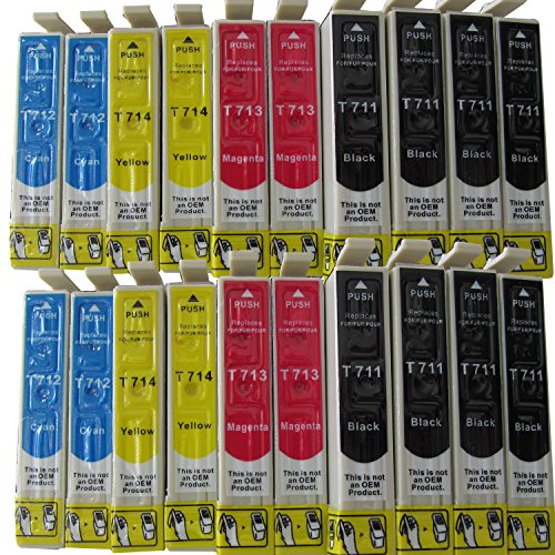 20 Druckerpatronen komp. für Epson T711 T712 T713 T714 8x schwarz 4x blau 4x rot 4x gelb