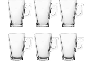 Straame - Set of 6 Latte Glasses, 240 ml Temperature Resistant - Stylish Coffee/Tea Cups, Hot Drink Cafe Mugs - Ideal for Ice Cream Latte, Espresso, Cappuccino & Hot Chocolate -Mugs with Handle