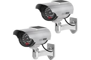ERWEY 2 stycken solcellskameror falsk övervakningskamera CCTV med blinkande LED-ljus, säkerhetskamera