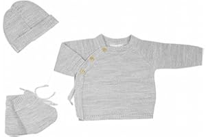 3 KILOS 7 Ensemble naissance bébé brassière, bonnet et chaussons - Gris - Trois kilos sept