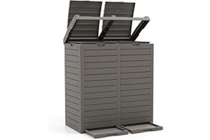 LIFEZEAL 235L Pattumiera Differenziata Esterno a 2 Scomparti, Bidoni Giardino, Resistente alle Intemperie, in Resina, con Coperchio, Maniglia, Cestino Raccolta Spazzatura, Secchio, 40x77x86cm, Marrone