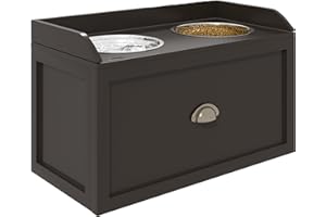 PawHut Comedero Elevado para Perros Grandes Cuencos para Perros con 2 Tazones 2000ml de Acero Inoxidable y Cajón Oculto Soporte de Madera para Mascotas 60x30x36 cm Marrón
