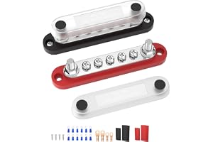 JoinfWorld Distributionsblock 12V-48V 150A 2 bultar M6 och 5 stycken M4 skruvar i rostfritt stål, levereras med ett genomskin