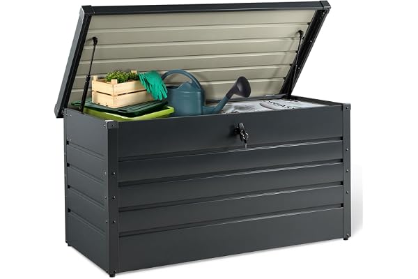 IDMarket - Coffre de rangement métal verrouillable gris anthracite pour jardin 350L 120x62,5x63 cm