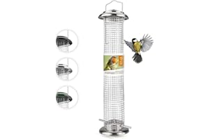 WILDTIER HERZ cuore di animali selvatici I mangiatoia per uccelli, nero – 5 anni di garanzia – in metallo inossidabile, mangiatoia per uccelli, colonna, noci (38cm, Argente)