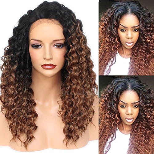 PlatinumHair #1B Ombre Kinky Curly Wigs Synthetic lace Front Wig Heat Resistant For Fashion Women 22Inch