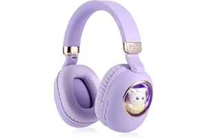 Usoun Bezprzewodowe słuchawki dla dzieci, słuchawki nauszne Bluetooth z uroczym kotem, kolorowe diody LED, bezprzewodowe i przewodowe, składane, wbudowany mikrofon, słuchawki Bluetooth dla dzieci,