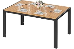 ‎LIFERUN LIFERUN Wetterfest Gartentisch Groß, 140x90x75 cm Aluminium Terrassentisch mit WPC Tischplatte, Rechteckiger Esstisch Outdoor für 6 Personen, Stabiler Garten Terrasse o Balkon Tisch, Schwarz+Teak