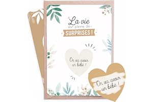 Manahia Carte à Gratter Annonce Grossesse - On va avoir un bébé - Message Universel Famille & Amis - Carte Surprise Naissance avec Enveloppe Kraft - Design Français