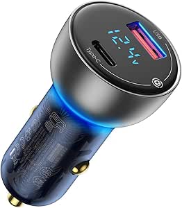 Baseus 65W USB C Car Charger, PD 3.0&amp;QC 4.0 Dual Fast Charging Port Car Charger Adapter with LED Display for Macbook, iPhone 12/12 Pro/11/11 Pro, iPad, Galaxy S20