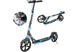 MEE GOO MEEGOO H007D Trottinette avec frein à disque et double amortisseur, roues en polyuréthane de 200 mm, roulements ABEC-7, trottinette pliable pour adulte de 18 ans et plus, plateau antidérapant – Rose