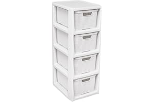 ZARVICZONIA 4 Tier Plastic Drawers With Handles storage unit Organizer ideal for Bedroom, Kitchen, Garage, stationary, tools, clothes, toys etc. (White)