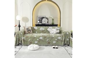 LiveGo Sofa Cover for 3 Seater, Chenille AB Sided Slipcover for Sofa, All-Season Couch Cover for Dogs, Sofa Loveseat Covers Futon Cover L Shaped Sofa Cover with Tassel (green 180 * 260cm)