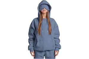 SLXBEAR Travel Hoodie with Eye Mask Built-in Oversized Airplane Hoodie Long Sleeve Sweatshirt Pullover Solid Color Comfort Hoodies for Women Uk Autumn Winter Thermal Tops Streetwear Casual Fashion