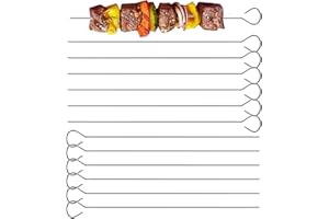 Larrel Lot de 12 brochettes à brochettes en acier inoxydable - 1,8 x 20 cm - Réutilisables - Pour barbecue et légumes comme apéritif