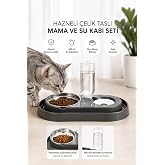 Miapet Hazneli Kedi-K&ouml;pek Mama Ve Su Kabı Seti 500ml Gri