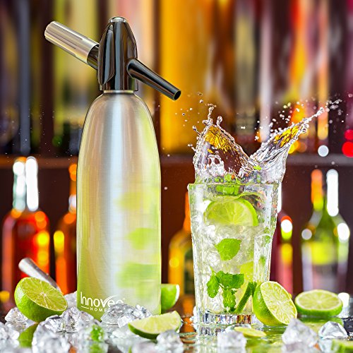 Innovee Soda-Siphon – Der beste Sodasprudler – Aluminium – 1 Liter + Cocktail Rezepte Ebook – Bereiten Sie Sprudelwasser mit Leitungswasser oder aus der Flasche vor – Bereiten Sprudelwasser vor wann Sie es vollen – benötigt Standard-CO2 Kapseln (nicht enthalten) - 4
