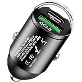 Car Charger USB C Cigarette Lighter USB Charger 2 Ports,QC 3.0+PD 30W Fast Car Charger Socket Compatible with iPhone, Samsung