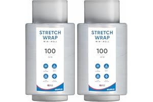 UK SUPPLIES LIMITED 2 Rolls Clear Mini Stretch Shrink Wrap 100mm x 150m x 17 Micron (All Pack Sizes) Strong & Multi Use Tear Resistant Easy to Use Pallet Stretch Wrap Water & Moisture Proof Cling Film
