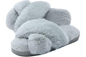 Dena lives Ladies FLuffy Cross Band House Slippers, Fuzzy Memory Foam Open Toe Slipper For Womens Indoor Slip On