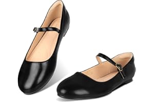 Viapipa Mary Jane Damenschuhe, bequeme Riemen, flache Schuhe, elegante Freizeit-Ballerinas, florale Schnalle, runde Zehenpartie, schwarze flache Schuhe für Damen, Black01, 40 EU