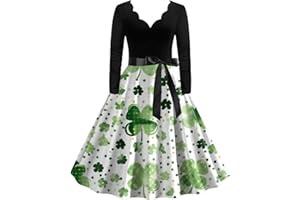 LUOLUOLUO St Patricks Day Dress for Women Green Shamrock Dress Irish Lady Fancy Dress Long Sleeve V Neck Tunic Dresses Bodycon Rockabilly Swing Dress Evening Party Prom Bow Dress A Line Skirt Cocktail Dress