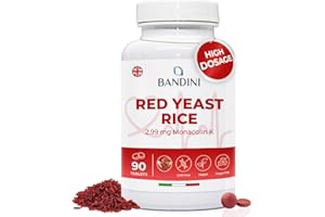 Bandini® Red Yeast Rice from Monascus purpureus | 99.7mg red Rice - 2.9mg Monacolin K | No fillers, Vegan, Non-GMO, Laboratory Tested | Tablets (90 Count (Pack of 1)
