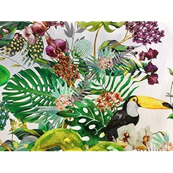 Green Palm Leaves Cotton Fabric For Curtain Upholstery Green
