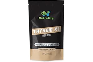 Nutrality Thyroid XL Supplement 950mg 120 Capsules. 17 Active Ingredients - Thiamine, Iodine, L-Tyrosine, Ashwagandha Extract, B12 & Zinc. Optimal Thyroid Function – Boost Energy, Metabolism & Health.