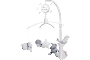 BO BABY'S ONLY Baby's Only - Giostrina musicale per bebè - Con figure lavorate a maglia - Carillon con musica - Giostrina per bebè con musica - Per maschietti e femminucce - Silver-Grey/Grey/White
