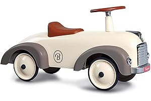 Baghera Speedster Cavalcabile Color Crema e Grigio | Macchina cavalcabile Stile Vintage | Auto cavalcabile per Bambini da 1 Anno d'età | Macchina a Spinta per i Primi Passi dei Bimbi