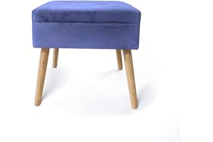 VEA SRL Pouf contenitore velluto WONDER Blu 45 * 35 * 35 cm, Pouf sgabello contenitore e pouf poggiapiedi divano, Pouf camera da letto e soggiorno 4 gambe in legno(TOW 57167)