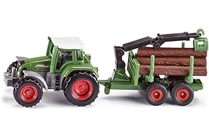 siku 1645, Fendt Traktor mit Forstanhänger, Metall/Kunststoff, Grün, Inkl. 6 Baumstämmen, Vielseitig einsetzbar