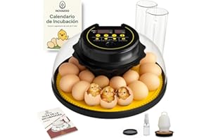 STUDIOJRH COUVEUSE ŒUFS AUTOMATIQUE pour tous types d’oiseaux |Contrôle auto température, humidité et retournement | Avec calendrier, mangeoire, abreuvoir et guide (18-22)