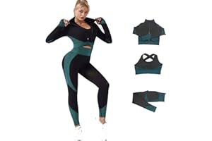 Veriliss 3-Set Completo Sportivo Palestra Donna, Fitness Completo, Workout Abbigliamento Oceans Cappotto Reggiseno Sportivo Ghette
