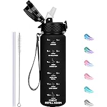 Borraccia Sportiva 1L Tritan Con Cannuccia - Senza BPA - Motivazionale Con Segni Orari - Ideale Per Palestra - Foto 4